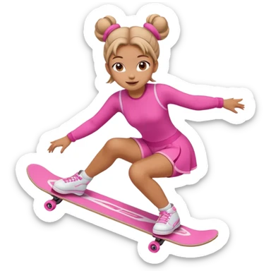 Cute skater girl with two buns and pink outfit, gliding with playful energy. sticker