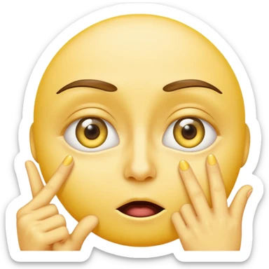 cynical yellow emoji, exaggeratedly stretching eyelid down with finger, skeptical sticker