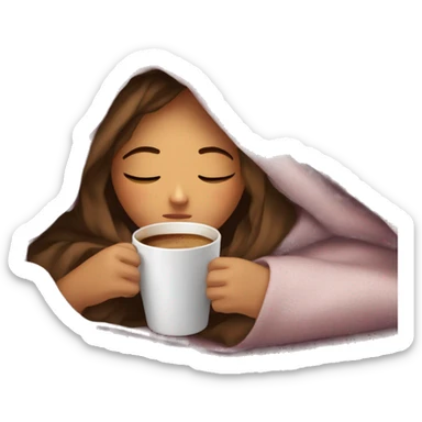 girl inside a blanket sipping coffee eyes closed sticker