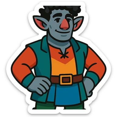 firbolg from DnD with gray skin, black curly hair, clean-shaven face, no beard in vibrant toon style sticker