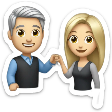 caucasian woman with brown eyes and blond medium long hair and a caucasian man with blue eyes and grey hair, toasting with a glass of white wine sticker