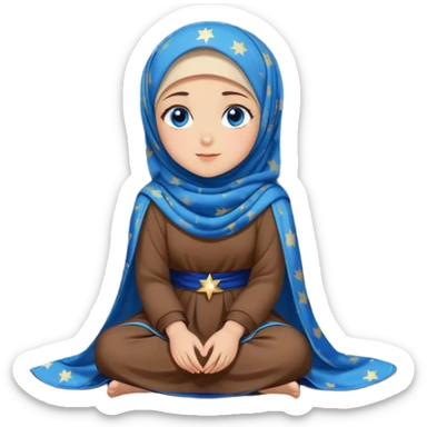 Turkish beautiful finish Konya girl blue eyes with starry night hijab dress and watching the sky on the ground  sticker