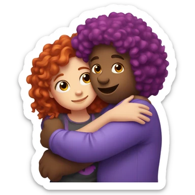 Bear hugs a girl with purple red curly hair sticker