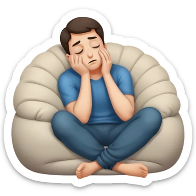 Scared man sitting curled up on himself, hidding his eyes sticker