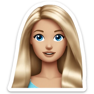 Barbie long brown hair blue eyes sticker