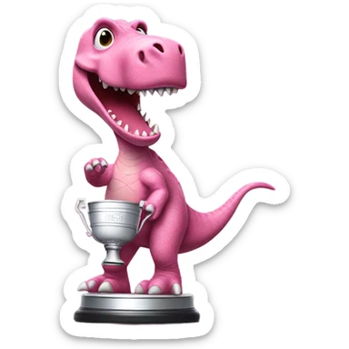 Pink dinosaur with a white Stanley cup sticker