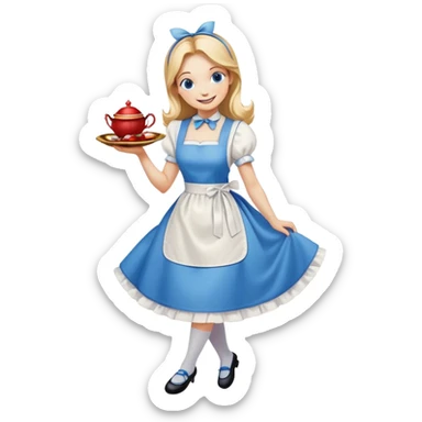 Disney's Alice in Wonderland curtseying with a happy smile in her blue dress with white apron sticker