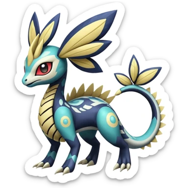 zig-zag-patterned tribal tropical hot spotted Meloetta-Dialga-Giratina-Silvally-Noibat-Pokémon-Fakémon-fusion-hybrid-creature sticker
