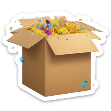 surprise box with flying out colorful confetti sticker