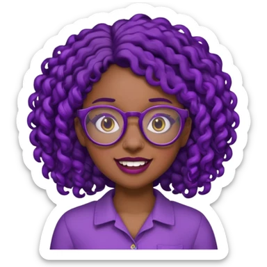 nerd emoji like with glasses showing only her buck teeth but it’s a black girl with purple black curly hair sticker