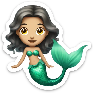 Beautiful brunette mermaid with light green fin sticker