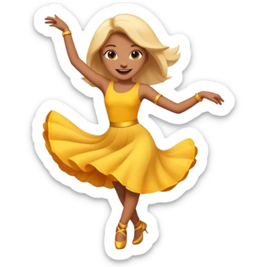An expressive emoji-style character dancing with lively motion, dynamic pose, joyful energy, and bright, vibrant colors. sticker