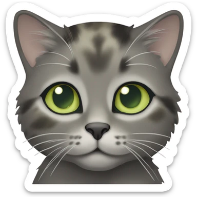 Grey muted tortoiseshell female cat with pale green eyes sticker