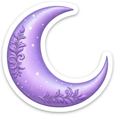 An aesthetic shiny glittering pastel purple lavender crescent damask moon sticker