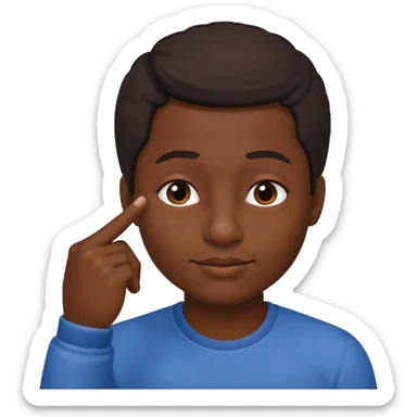 Create an emoji of a black person making the gesture of placing a finger on their nose, with a playful or thoughtful expression. sticker