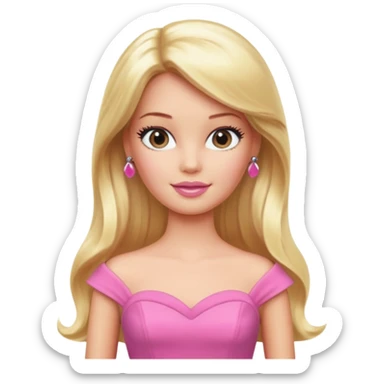 barbie, long blonde hair, pink dress sticker