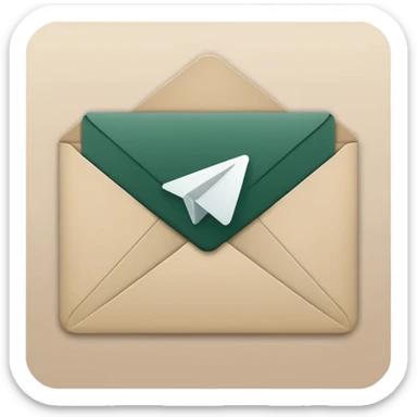 Telegram logo in iOS style, dark green with light beige elements, no other colors, envelope only without background or square, minimalist design sticker