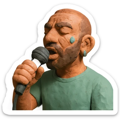 Amir Tataloo singing with microphone in claymation style sticker