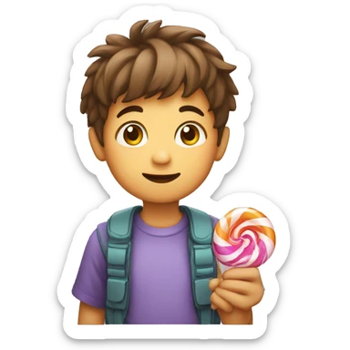 A cute boy holding candy in his hand sticker