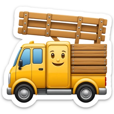 logo of a smiling truck carrying furniture, for furniture delivery 'Gruzovichek', iOS emoji style sticker