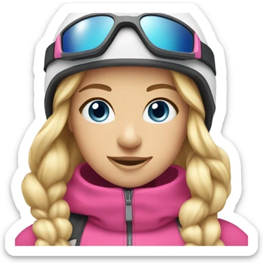 Skier girl with blonde hair and pink gear blue eyes  sticker