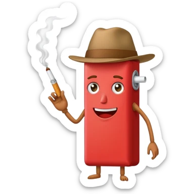 Red Tobacco pack with arms and legs smoking a cigarette  sticker