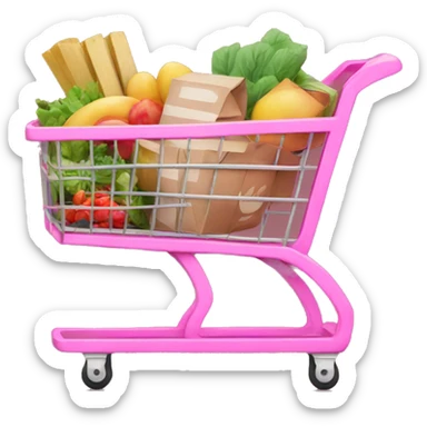 Pink shopping cart with groceries sticker
