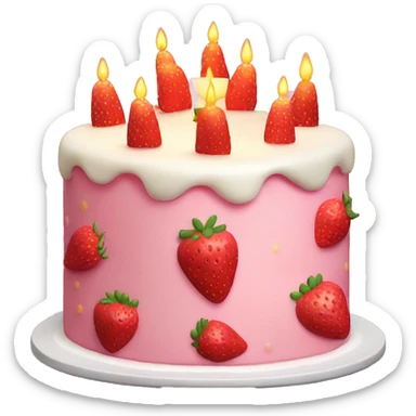 Pink strawberries and cream birthday cake with a candle sticker