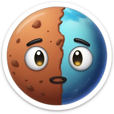 planet Mars with a cartoon sleepy face sticker