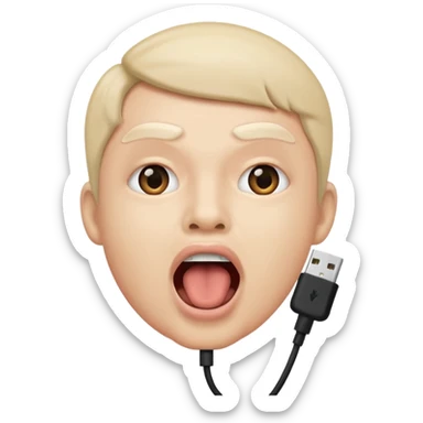 Mouth open wide with audio cable stuffed inside. sticker