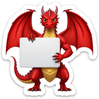 Black and red dragon holding large blank sign sticker