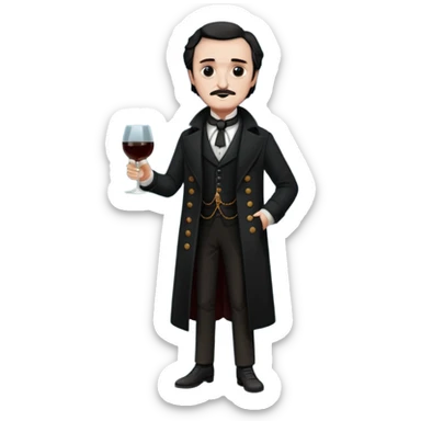 edgar allan poe at christmas full body holding a glass of amantillado sticker