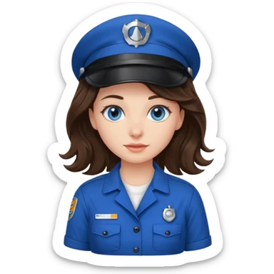 Brunette girl with bleu eyes and wavy mid hair dress has a mechanic sticker