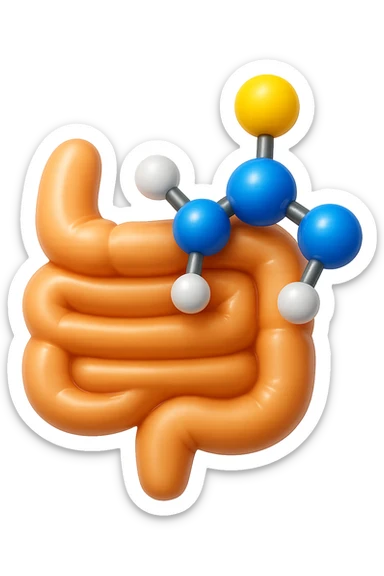 emoji stile iphone in 3d di istamina molecola con intestino, iperrealistico 4k sticker