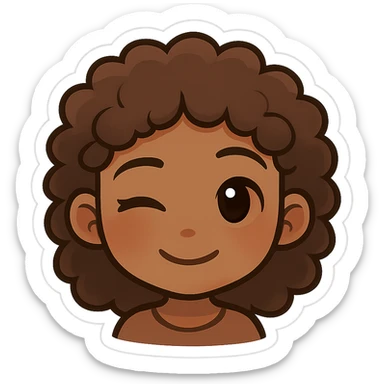 chibi emoji of a female with curly hair and brown skin, winking expression sticker