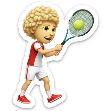 joueur de tennis homme blond avec cheveux frisé qui tiens une seule raquette de tennis rouge habillé  sticker