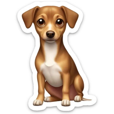 Chiweenie mixed dog with brown head, tiny little triangle, white spot on head, white body with brown patches sticker