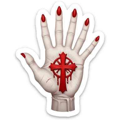 bloody grey hand with upside down satanic cross on the palm  sticker