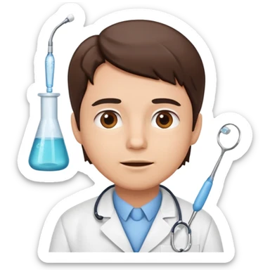 a dentist looking up, thinking sticker