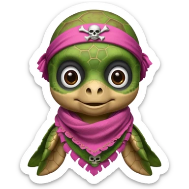 cute sea turtle wearing a pink pirate skull scarf sticker