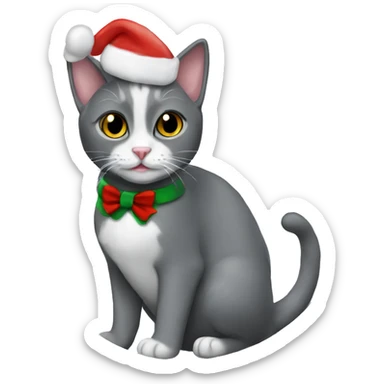 Gray tuxedo cat Christmas  sticker
