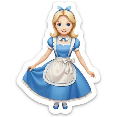 Disney's Alice in Wonderland curtseying with a happy smile in her blue dress with white apron sticker