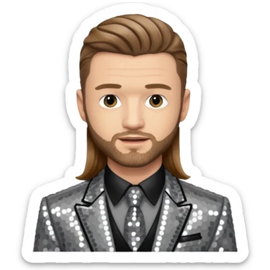 Justin Timberlake with long light brown hair, grey sequin tour outfit  sticker