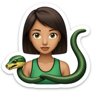 Femme brune yeux marron avec une coupe carré noir , femme couleur de peau typé, avec un cobra a côté , sticker