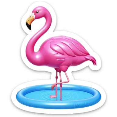 3D render of Pool Flamingo made of shiny inflatable vinyl, visible seam lines, air valve, highly reflective plastic texture, pool toy aesthetic, Apple emoji style, isolated on white background --v 6.0 sticker