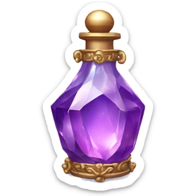 An ornate beautiful purple crystal vial containing a magical potion sticker