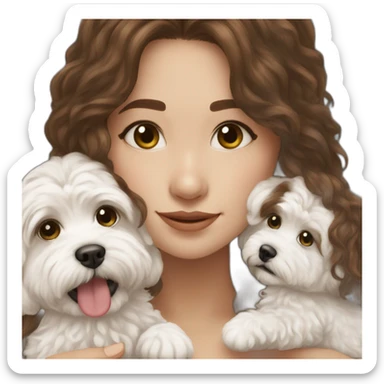 Long brown hair girl with white maltipoo sticker