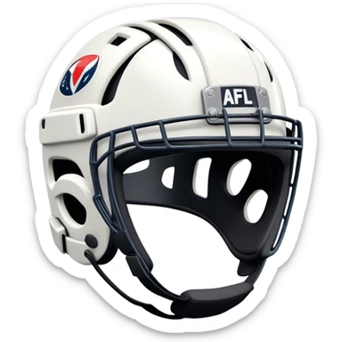 Cinematic Realistic image of AFL headgear featuring detailed cushioning and protective design elements, rendered with dynamic reflections on synthetic materials and set against a blurred action-packed background sticker