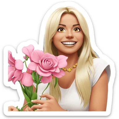 smiling girl with flower necklace sticker