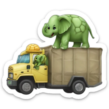 Tortue sur elephant sur camion sticker